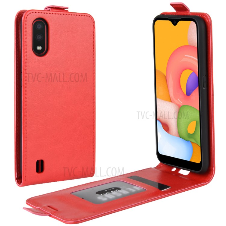 Crazy Horse Texture Leather Protective Phone Case for Samsung Galaxy A01 - Red-1