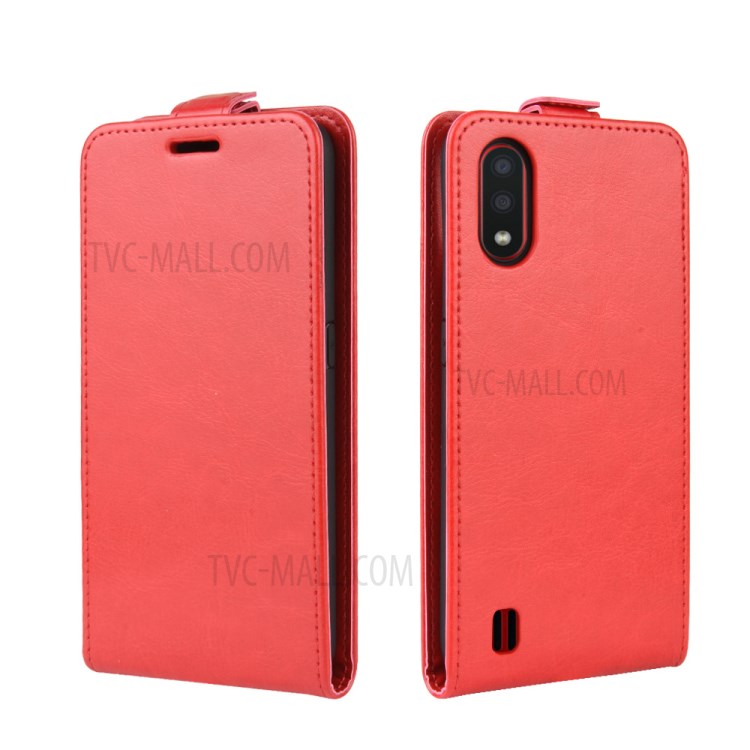 Crazy Horse Texture Leather Protective Phone Case for Samsung Galaxy A01 - Red-2