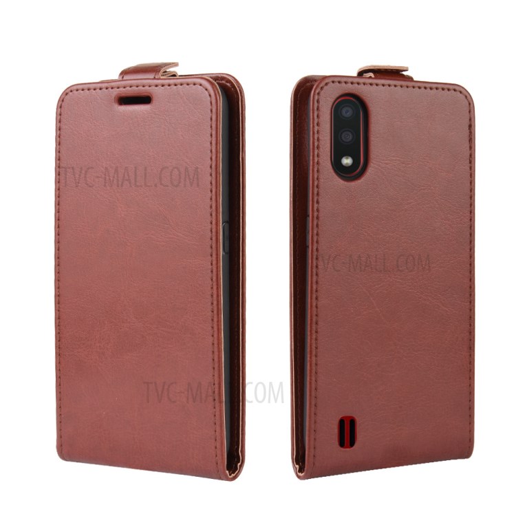 Crazy Horse Texture Leather Protective Phone Case for Samsung Galaxy A01 - Brown-2