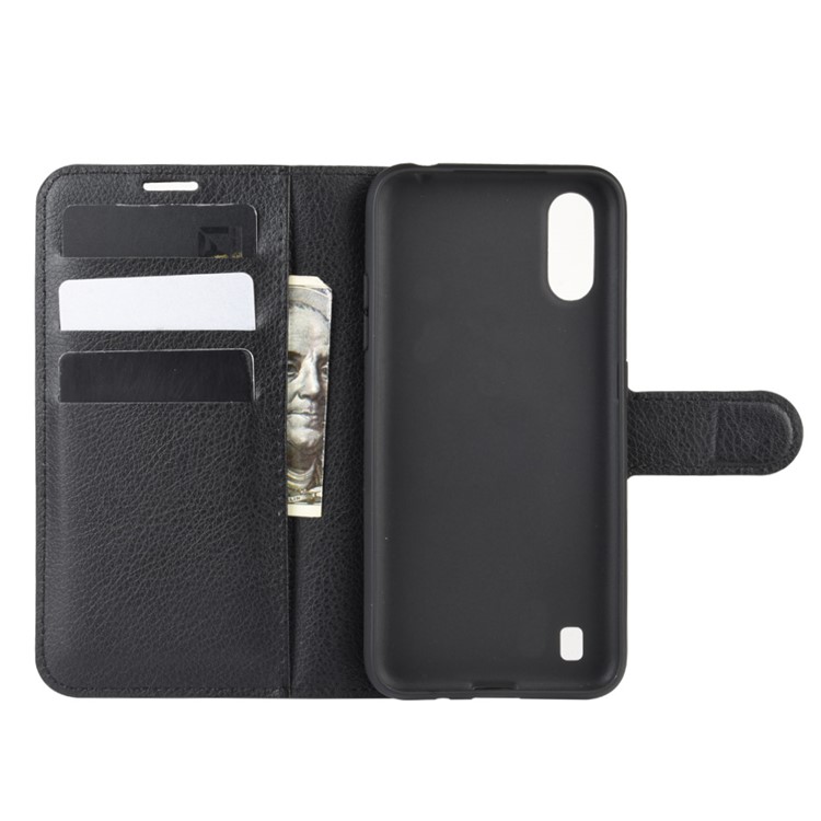 Litchi Grain Wallet Leather Phone Cover for Samsung Galaxy A01 - Black-4