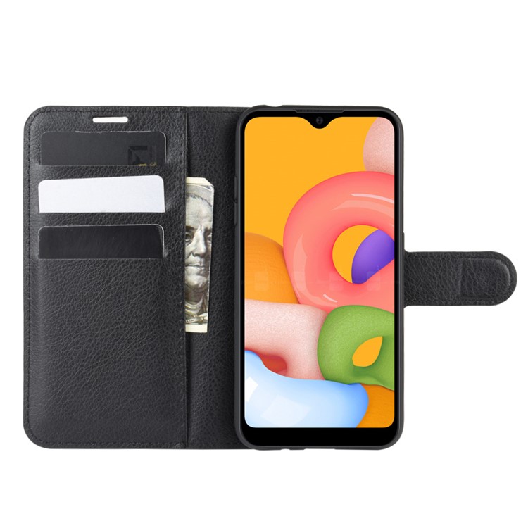 Litchi Grain Wallet Leather Phone Cover for Samsung Galaxy A01 - Black-5