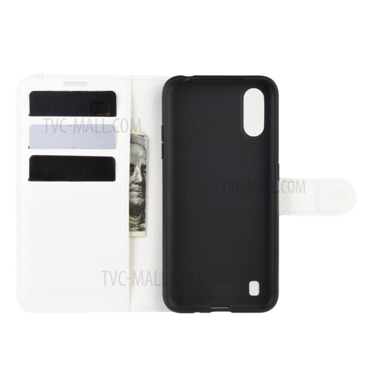 Litchi Grain Wallet Leather Phone Cover for Samsung Galaxy A01 - White-3