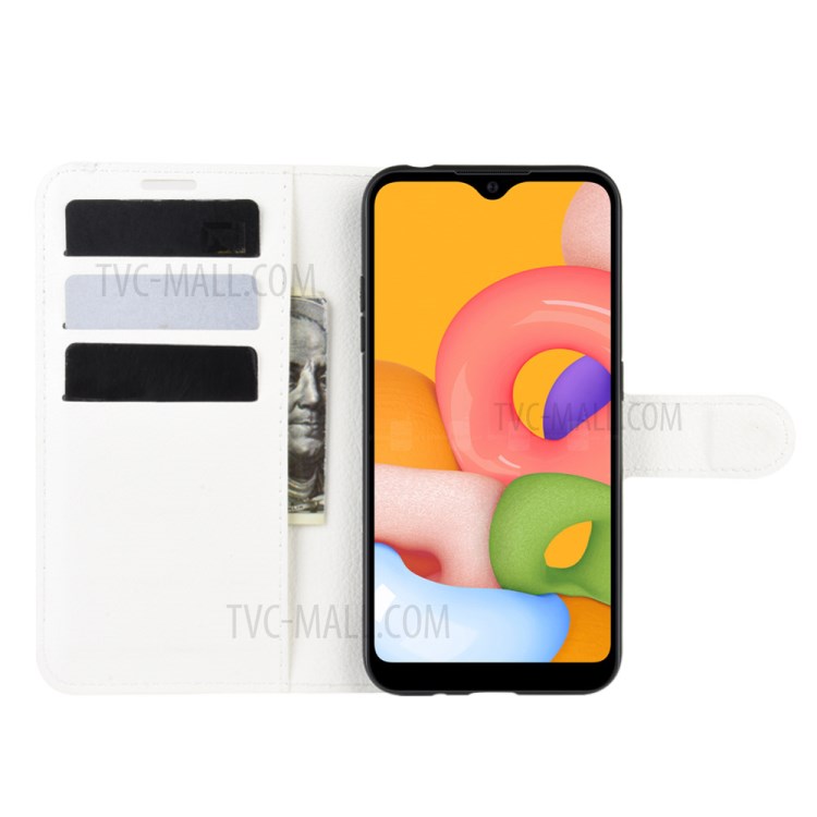 Litchi Grain Wallet Leather Phone Cover for Samsung Galaxy A01 - White-4