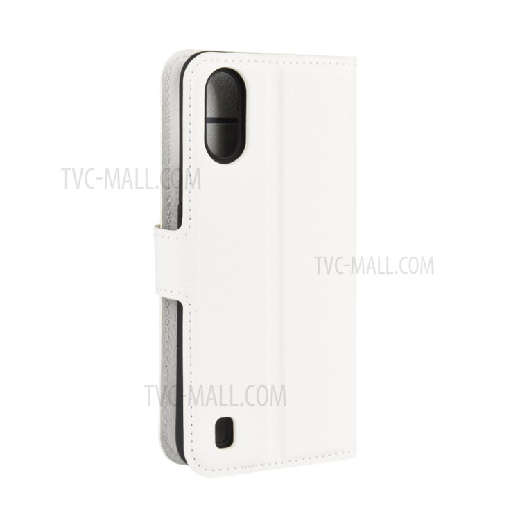 Litchi Grain Wallet Leather Phone Cover for Samsung Galaxy A01 - White-6