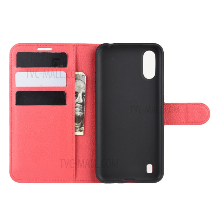 Litchi Grain Wallet Leather Phone Cover for Samsung Galaxy A01 - Red-3