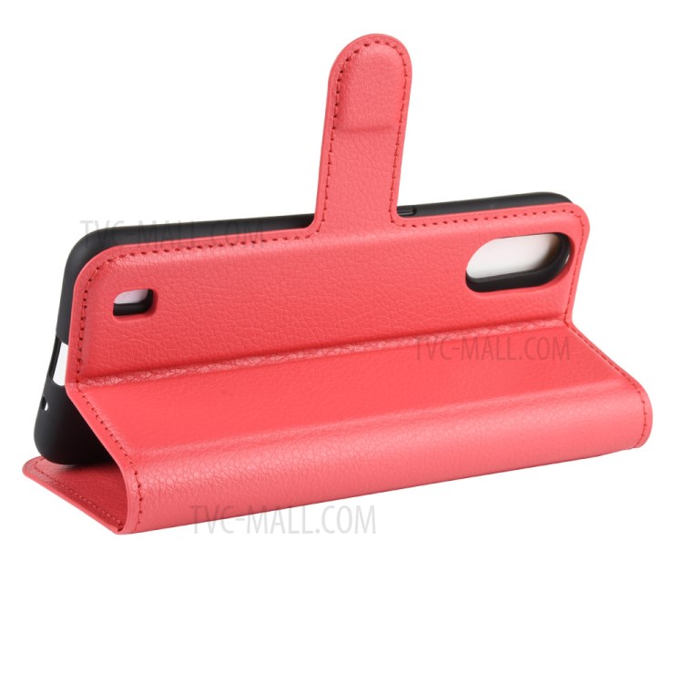Litchi Grain Wallet Leather Phone Cover for Samsung Galaxy A01 - Red-5