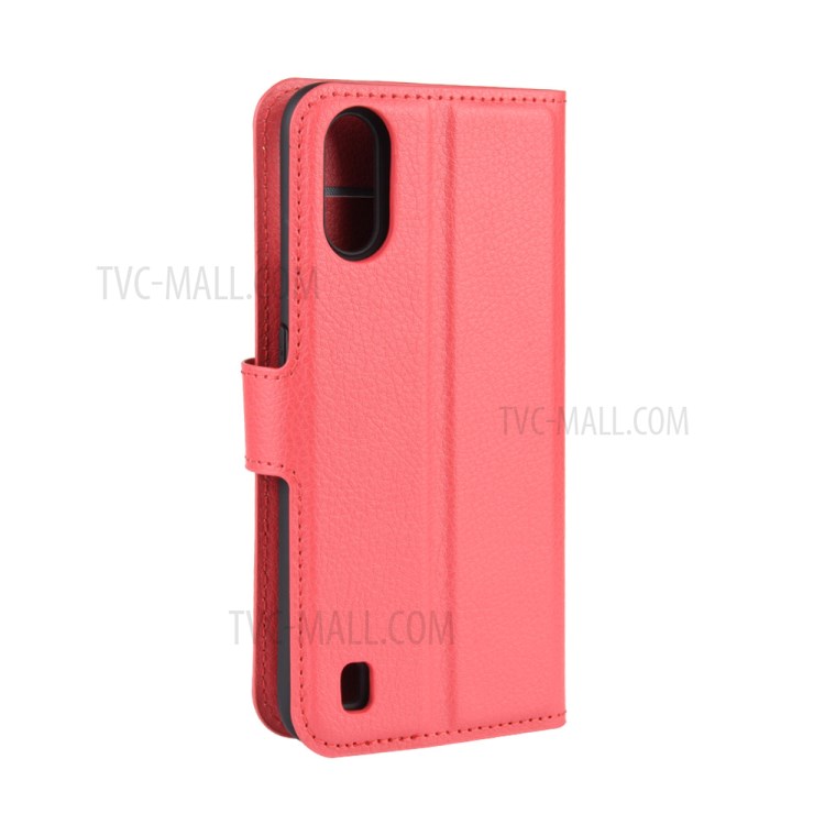 Litchi Grain Wallet Leather Phone Cover for Samsung Galaxy A01 - Red-6