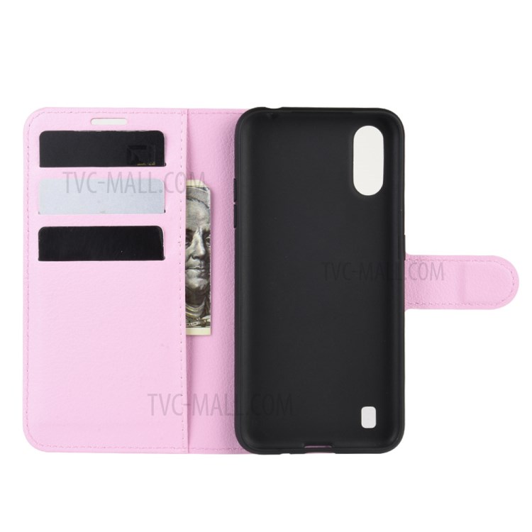 Litchi Grain Wallet Leather Phone Cover for Samsung Galaxy A01 - Pink-3