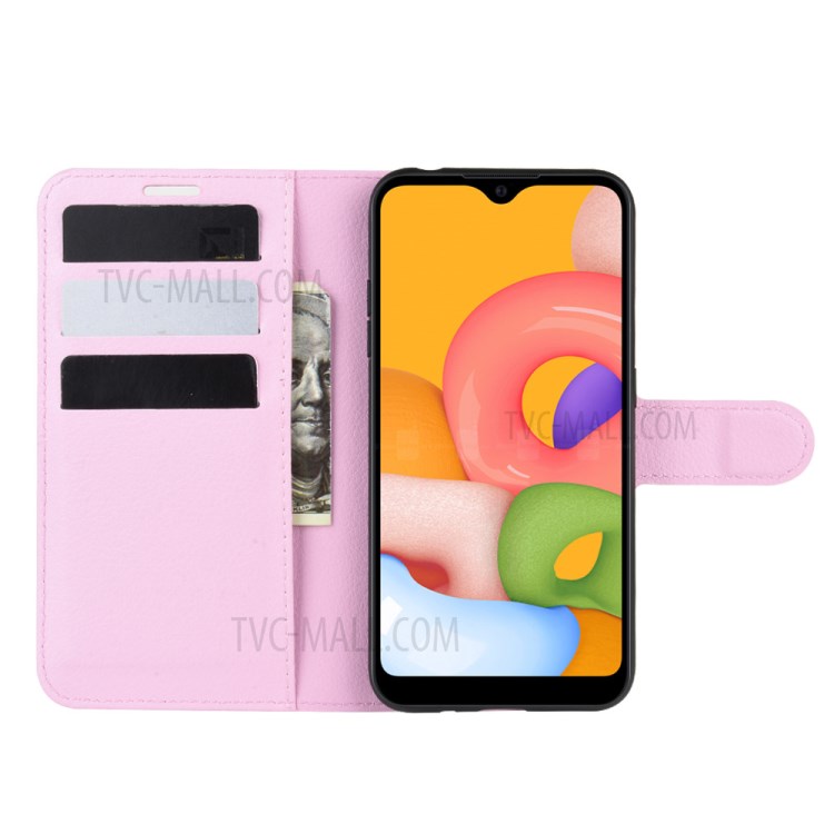 Litchi Grain Wallet Leather Phone Cover for Samsung Galaxy A01 - Pink-4