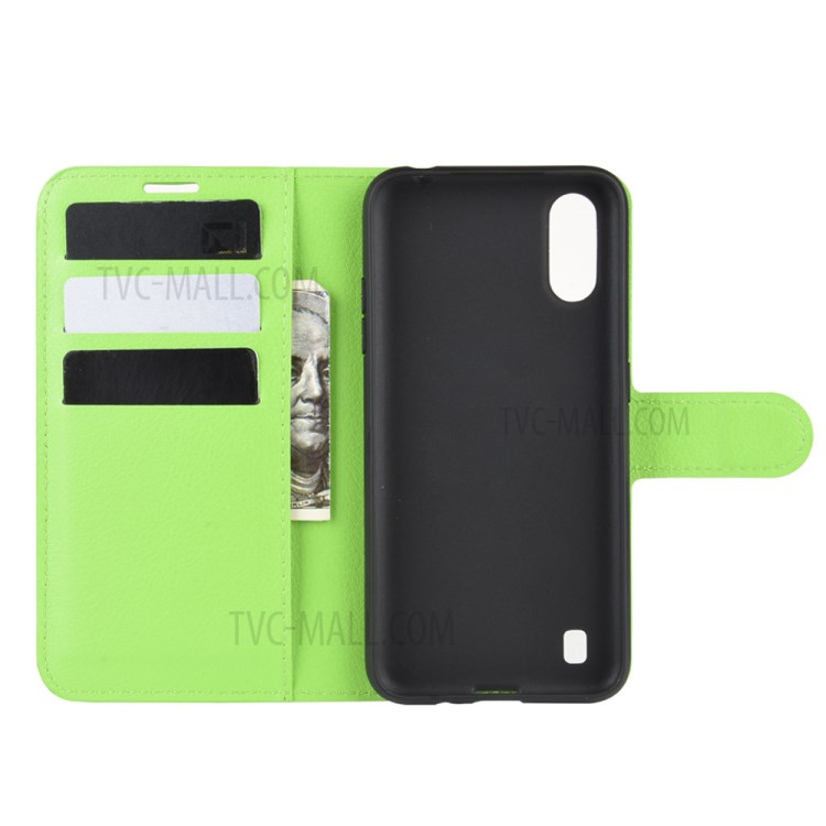 Litchi Grain Wallet Leather Phone Cover for Samsung Galaxy A01 - Green-3