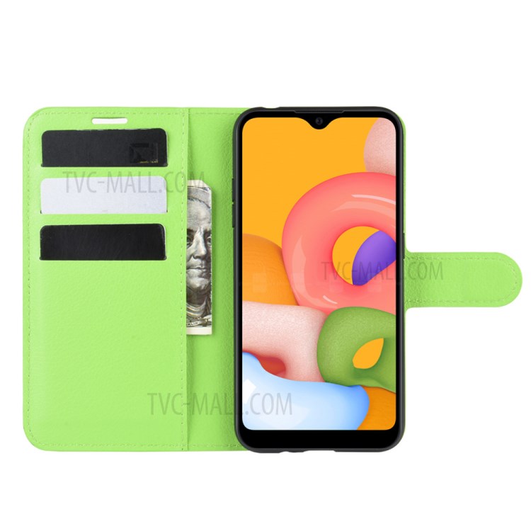 Litchi Grain Wallet Leather Phone Cover for Samsung Galaxy A01 - Green-4