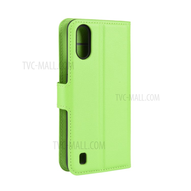 Litchi Grain Wallet Leather Phone Cover for Samsung Galaxy A01 - Green-6