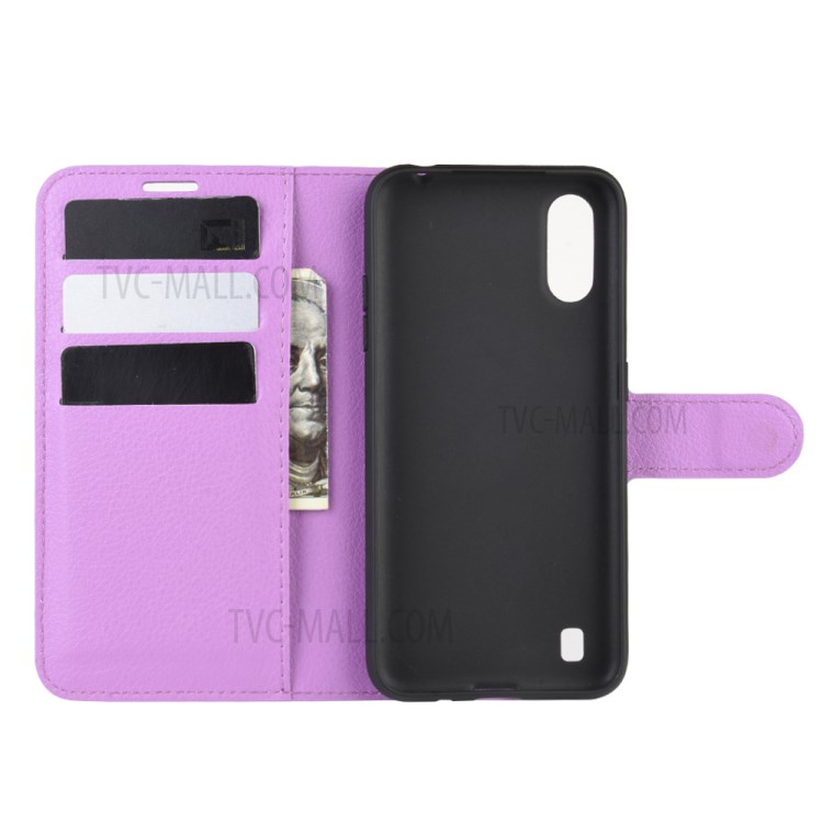 Litchi Grain Wallet Leather Phone Cover for Samsung Galaxy A01 - Purple-3
