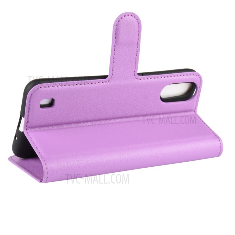 Litchi Grain Wallet Leather Phone Cover for Samsung Galaxy A01 - Purple-5