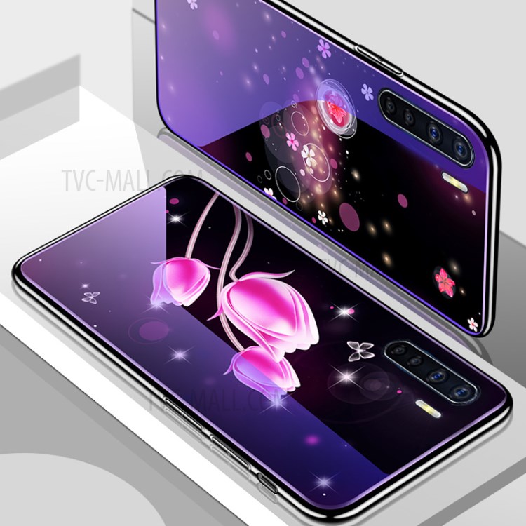 Plated TPU Frame+Blue-ray Tempered Glass+PC Back Hybrid Case for OPPO A91 - Tulip-4