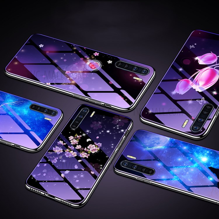 Plated TPU Frame+Blue-ray Tempered Glass+PC Back Hybrid Case for OPPO A91 - Tulip-7