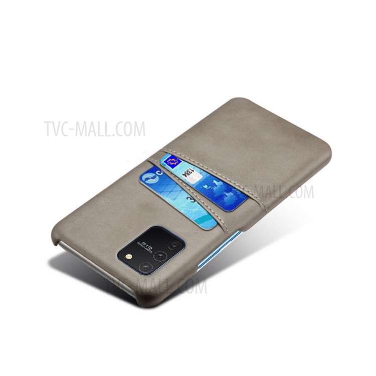 KSQ with Double Card Slots PU Leather Coated Hard PC Shell for Samsung Galaxy A91/S10 Lite - Grey-3