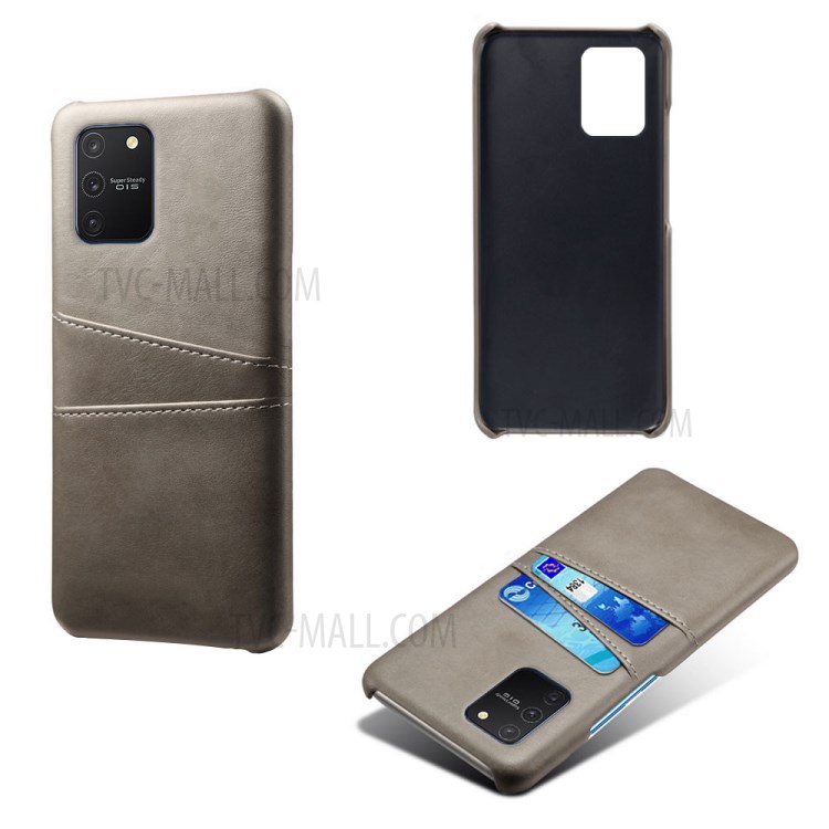 KSQ with Double Card Slots PU Leather Coated Hard PC Shell for Samsung Galaxy A91/S10 Lite - Grey-5