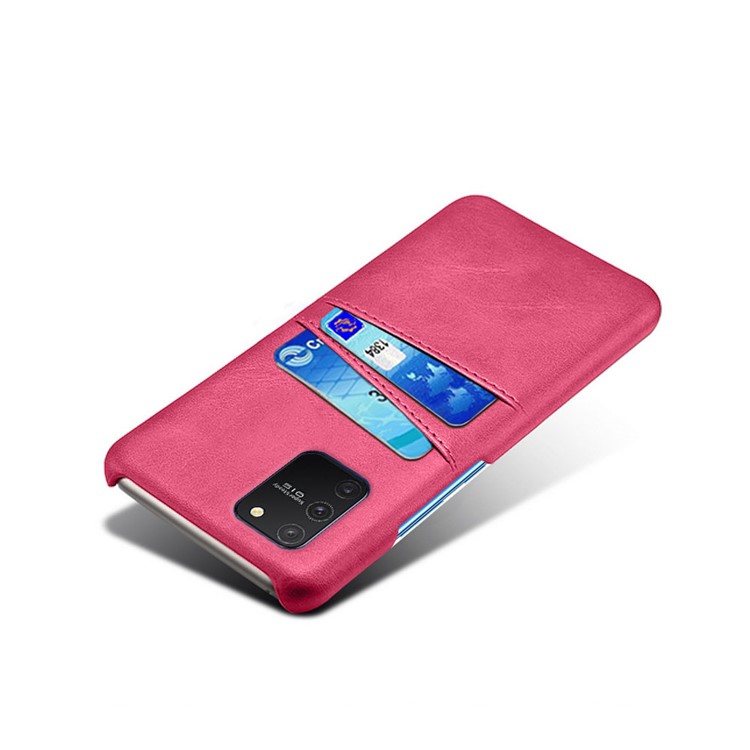 KSQ with Double Card Slots PU Leather Coated Hard PC Shell for Samsung Galaxy A91/S10 Lite - Rose-3