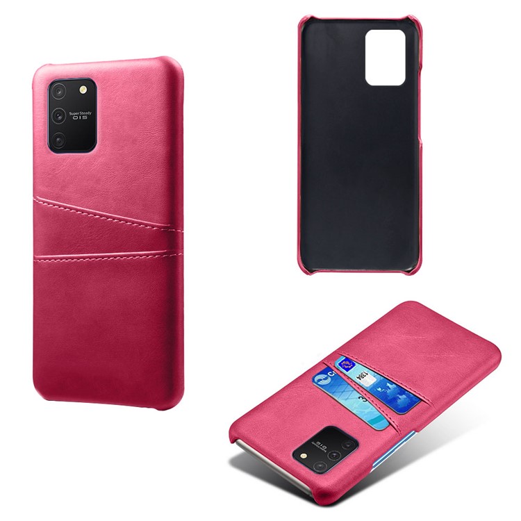 KSQ with Double Card Slots PU Leather Coated Hard PC Shell for Samsung Galaxy A91/S10 Lite - Rose-5
