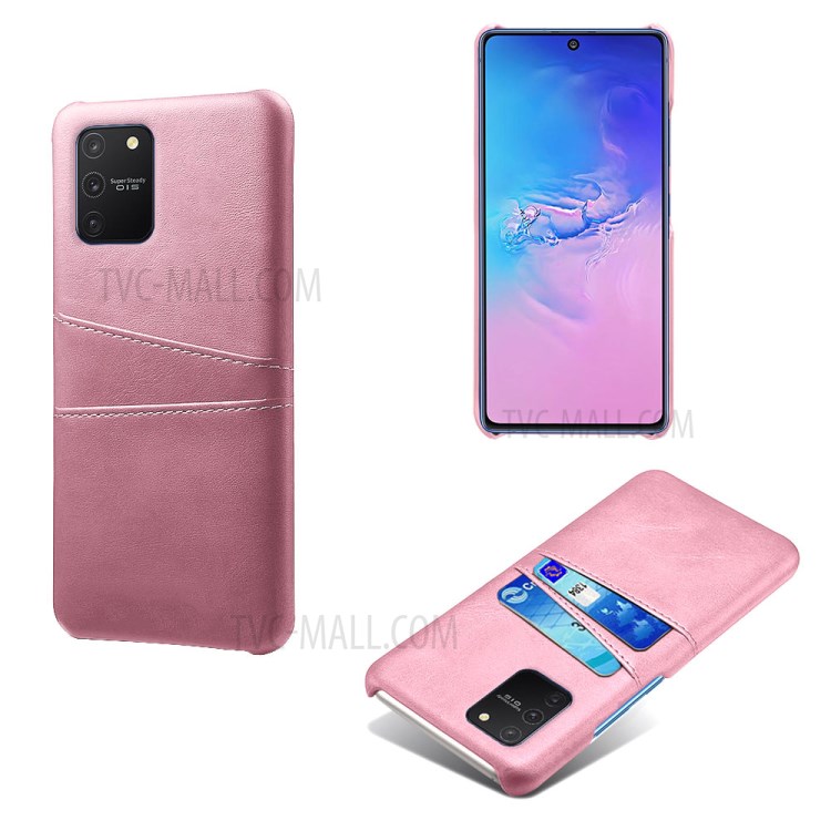 KSQ with Double Card Slots PU Leather Coated Hard PC Shell for Samsung Galaxy A91/S10 Lite - Rose Gold-1