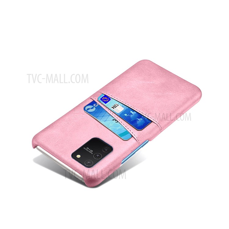 KSQ with Double Card Slots PU Leather Coated Hard PC Shell for Samsung Galaxy A91/S10 Lite - Rose Gold-3