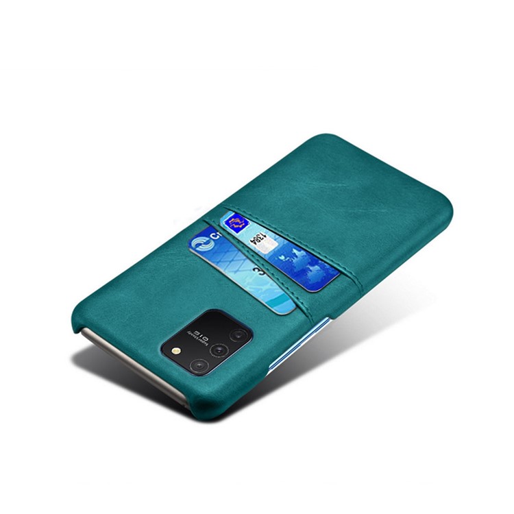 KSQ with Double Card Slots PU Leather Coated Hard PC Shell for Samsung Galaxy A91/S10 Lite - Cyan-3