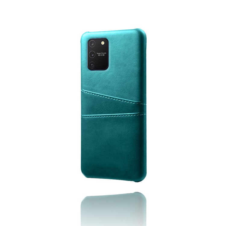 KSQ with Double Card Slots PU Leather Coated Hard PC Shell for Samsung Galaxy A91/S10 Lite - Cyan-4
