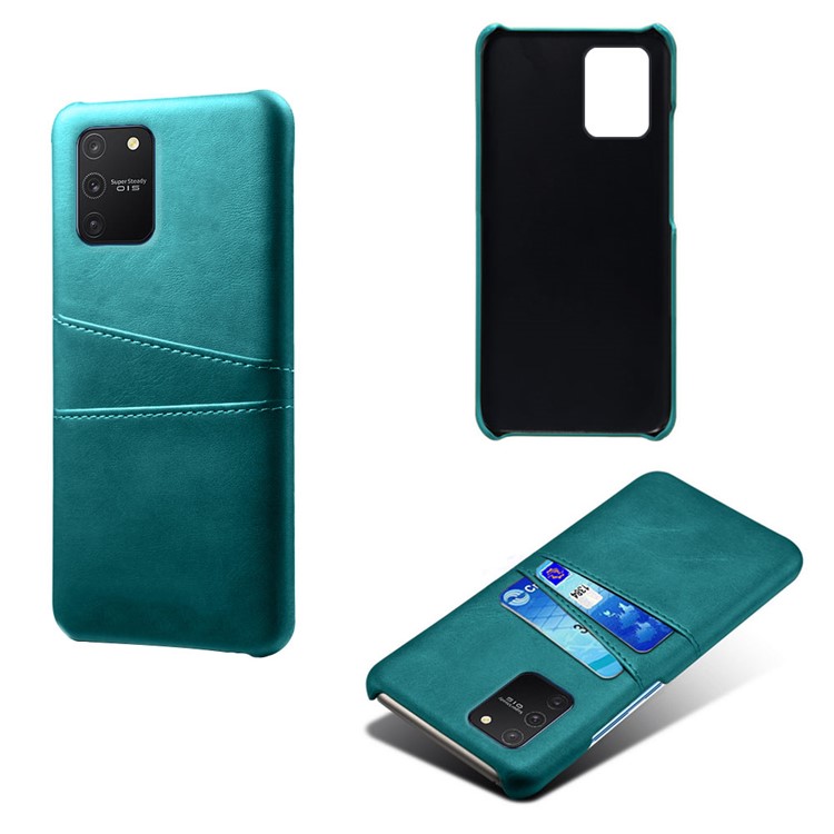 KSQ with Double Card Slots PU Leather Coated Hard PC Shell for Samsung Galaxy A91/S10 Lite - Cyan-5