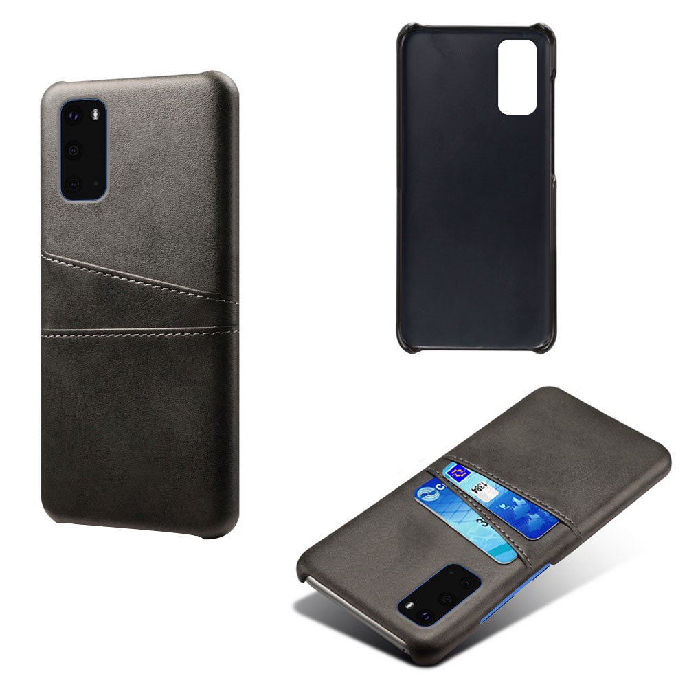 KSQ Two Card Slots PU Leather Coated Hard PC Shell for Samsung Galaxy S20 - Black-5