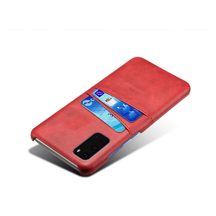 KSQ Two Card Slots PU Leather Coated Hard PC Shell for Samsung Galaxy S20 - Red-3