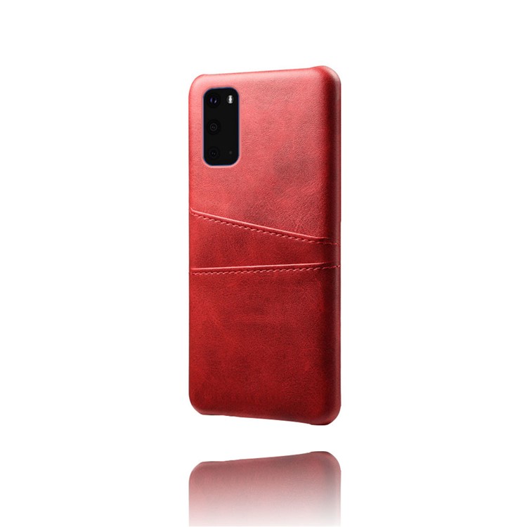 KSQ Two Card Slots PU Leather Coated Hard PC Shell for Samsung Galaxy S20 - Red-4