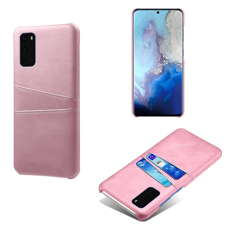 KSQ Two Card Slots PU Leather Coated Hard PC Shell for Samsung Galaxy S20 - Rose Gold-1