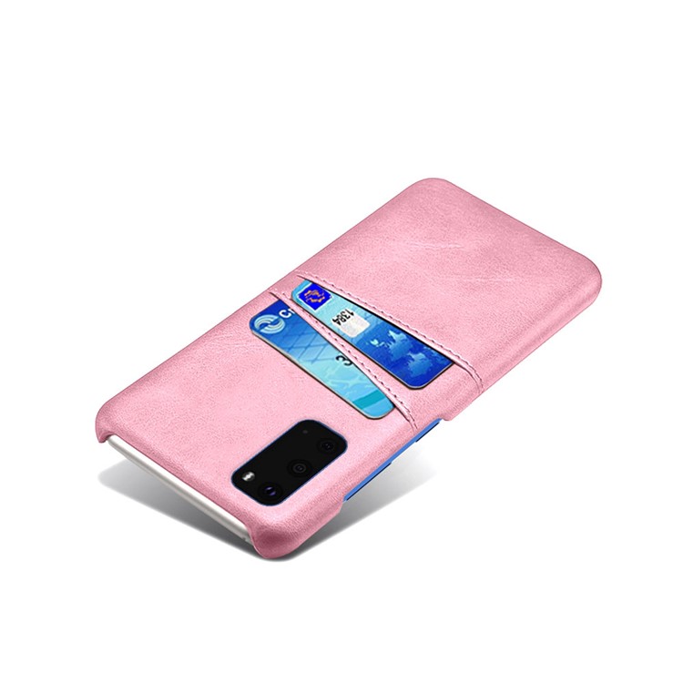 KSQ Two Card Slots PU Leather Coated Hard PC Shell for Samsung Galaxy S20 - Rose Gold-3