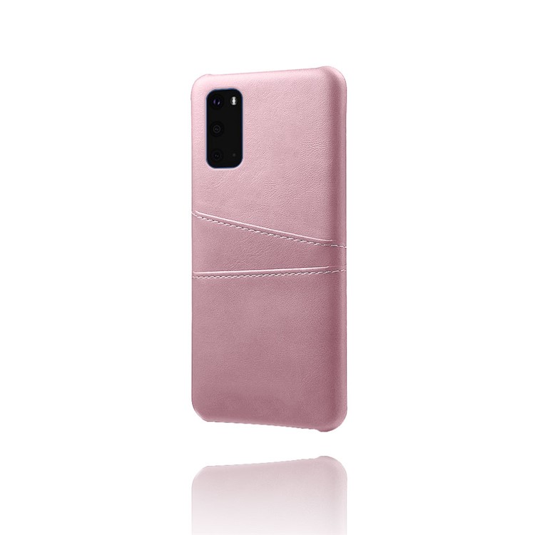 KSQ Two Card Slots PU Leather Coated Hard PC Shell for Samsung Galaxy S20 - Rose Gold-4