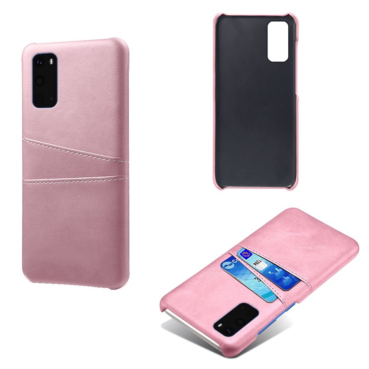 KSQ Two Card Slots PU Leather Coated Hard PC Shell for Samsung Galaxy S20 - Rose Gold-5