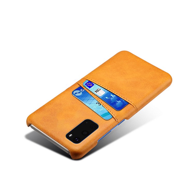 KSQ Two Card Slots PU Leather Coated Hard PC Shell for Samsung Galaxy S20 - Orange-3