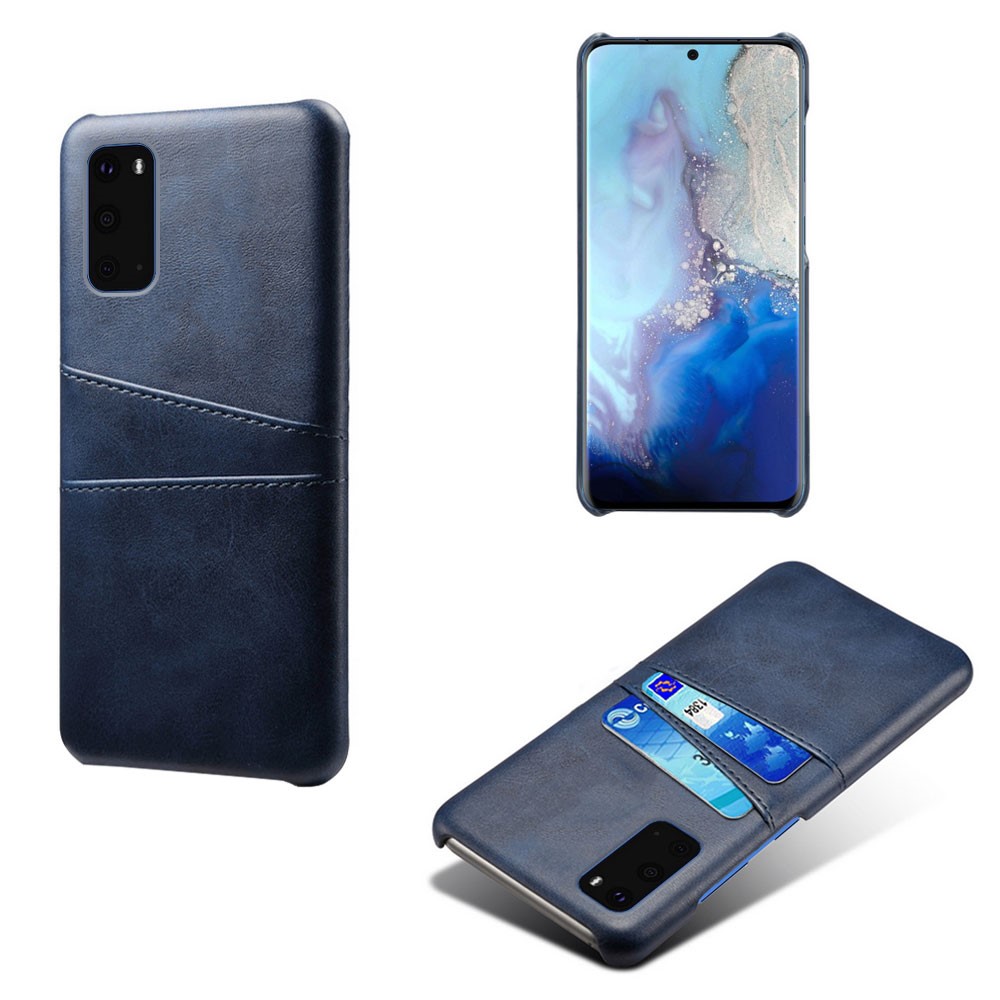 KSQ Two Card Slots PU Leather Coated Hard PC Shell for Samsung Galaxy S20 - Dark Blue-1