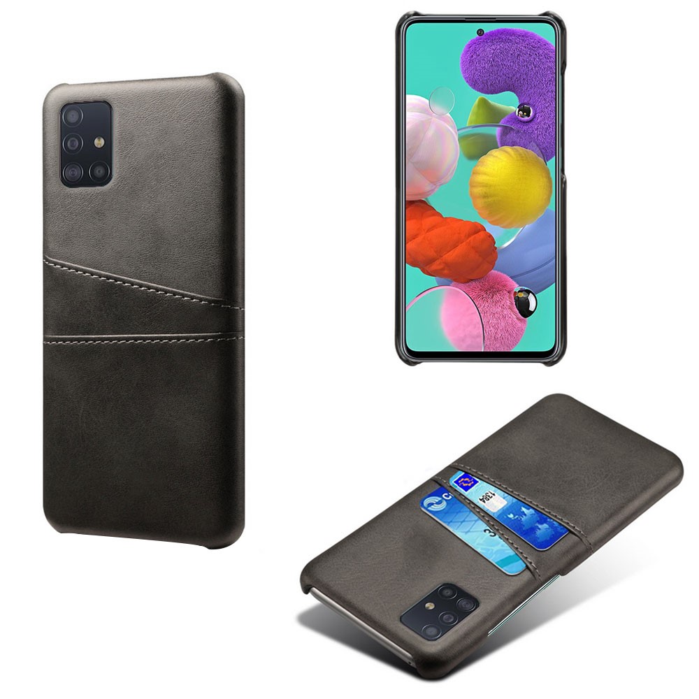 Cubierta de PC Recubierta de Cuero KSQ PU Con Ranuras de Tarjeta Doble Para Samsung Galaxy A51 - Negro