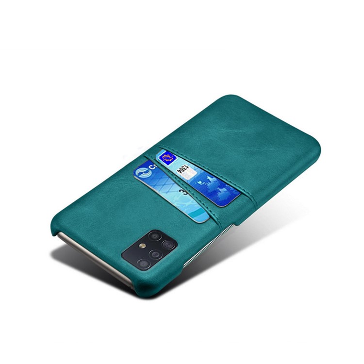 KSQ PU Leather Coated PC Covering with Double Card Slots for Samsung Galaxy A51 - Cyan-3