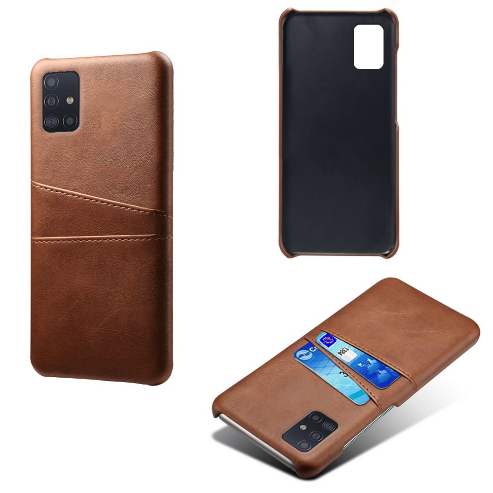 KSQ PU Leather Coated PC Covering with Double Card Slots for Samsung Galaxy A51 - Brown-1
