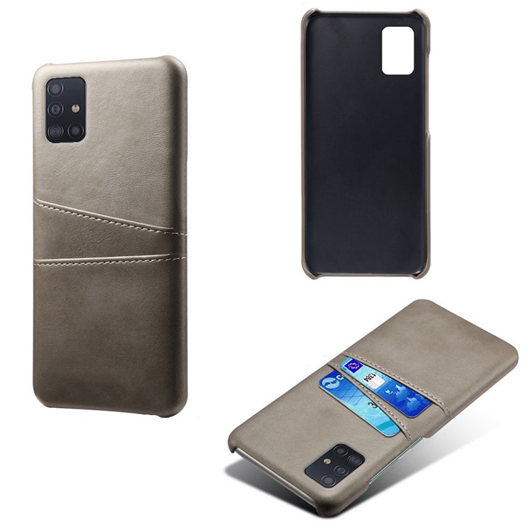 KSQ Double Card Slots PU Leather Coated Hard PC Case for Samsung Galaxy A71 A715 - Grey-1