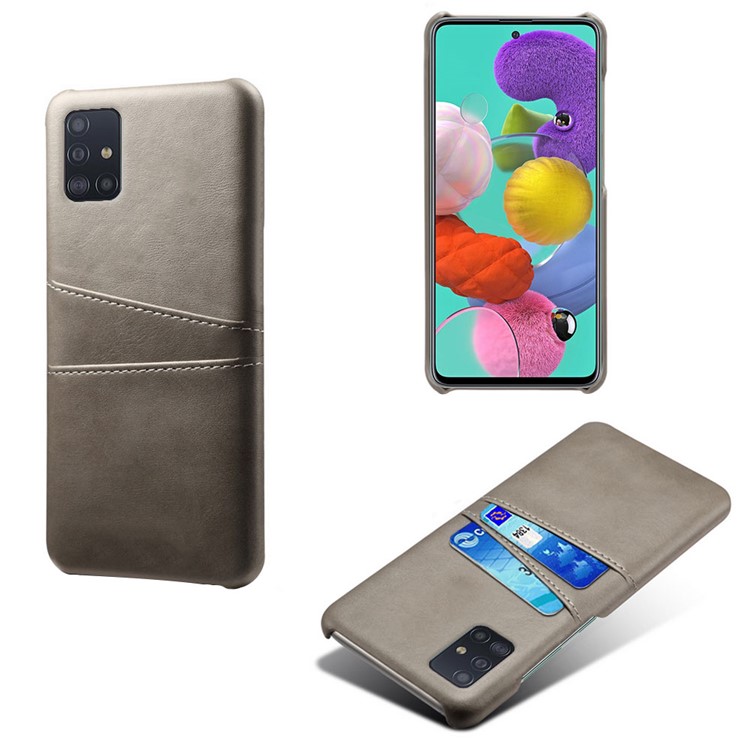 KSQ Double Card Slots PU Leather Coated Hard PC Case for Samsung Galaxy A71 A715 - Grey-5