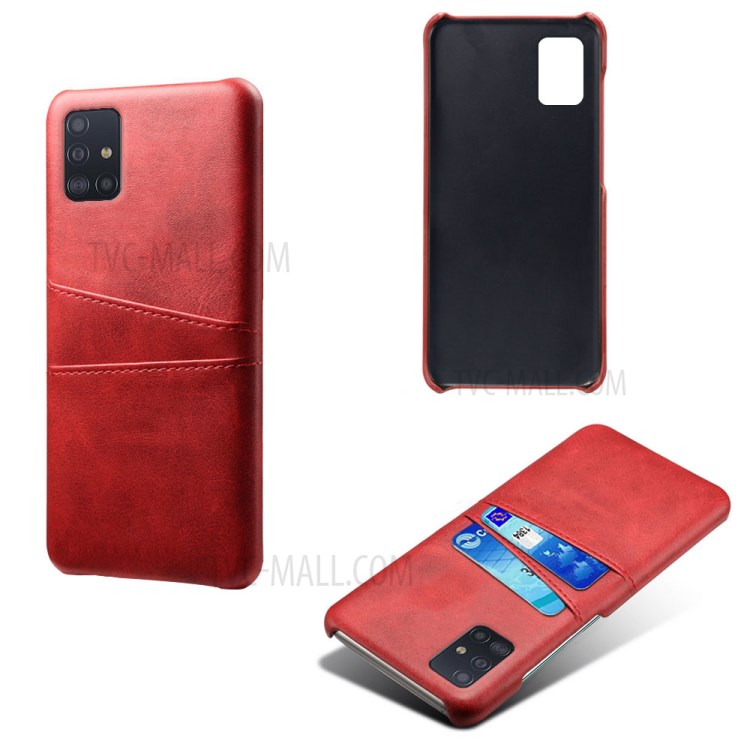 KSQ Double Card Slots PU Leather Coated Hard PC Case for Samsung Galaxy A71 A715 - Red-1