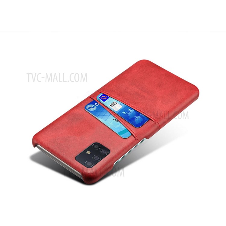 KSQ Double Card Slots PU Leather Coated Hard PC Case for Samsung Galaxy A71 A715 - Red-3