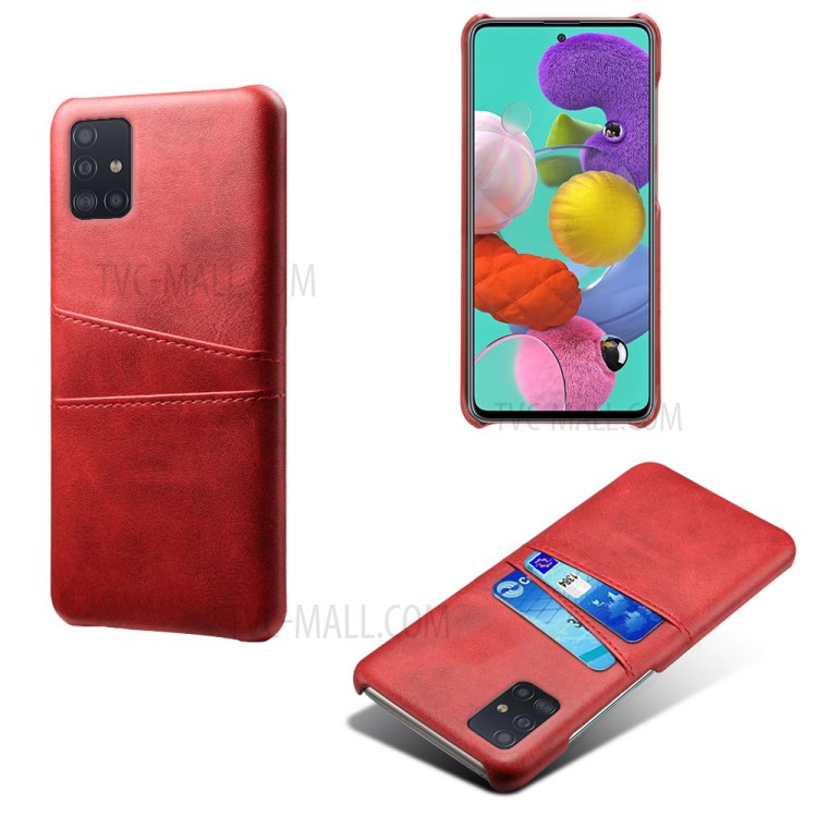 KSQ Double Card Slots PU Leather Coated Hard PC Case for Samsung Galaxy A71 A715 - Red-5