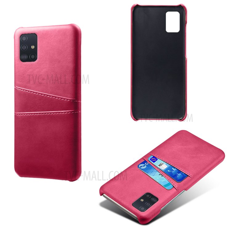 KSQ Double Card Slots PU Leather Coated Hard PC Case for Samsung Galaxy A71 A715 - Rose-1