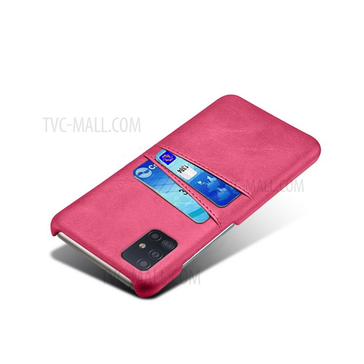 KSQ Double Card Slots PU Leather Coated Hard PC Case for Samsung Galaxy A71 A715 - Rose-3