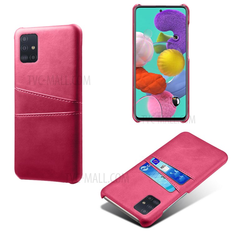 KSQ Double Card Slots PU Leather Coated Hard PC Case for Samsung Galaxy A71 A715 - Rose-5