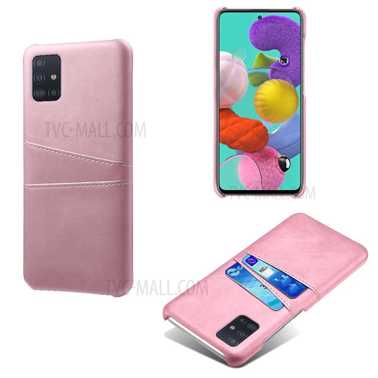 KSQ Double Card Slots PU Leather Coated Hard PC Case for Samsung Galaxy A71 A715 - Rose Gold-5